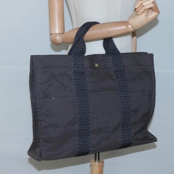 HERMES Her Line MM Hand Bag Canvas Gray Auth kk463 - Picture 3 of 16